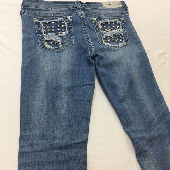 AFFLICTION Jenna Jeans Women 32x32 (30 tag) Gothic Studs Stretch Denim Crystal - Picture 8 of 16